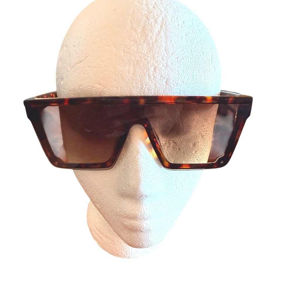 Oversized Tortoise Shield Sunglasses Square Flat‎ Top Brown Gradient DR5391-94BG